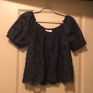 Moulinette Soeurs - Anthropologie Indigo Lace Blouse